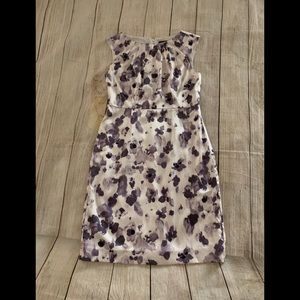 Silk ivory and purple sheath dress by Ann Taylor